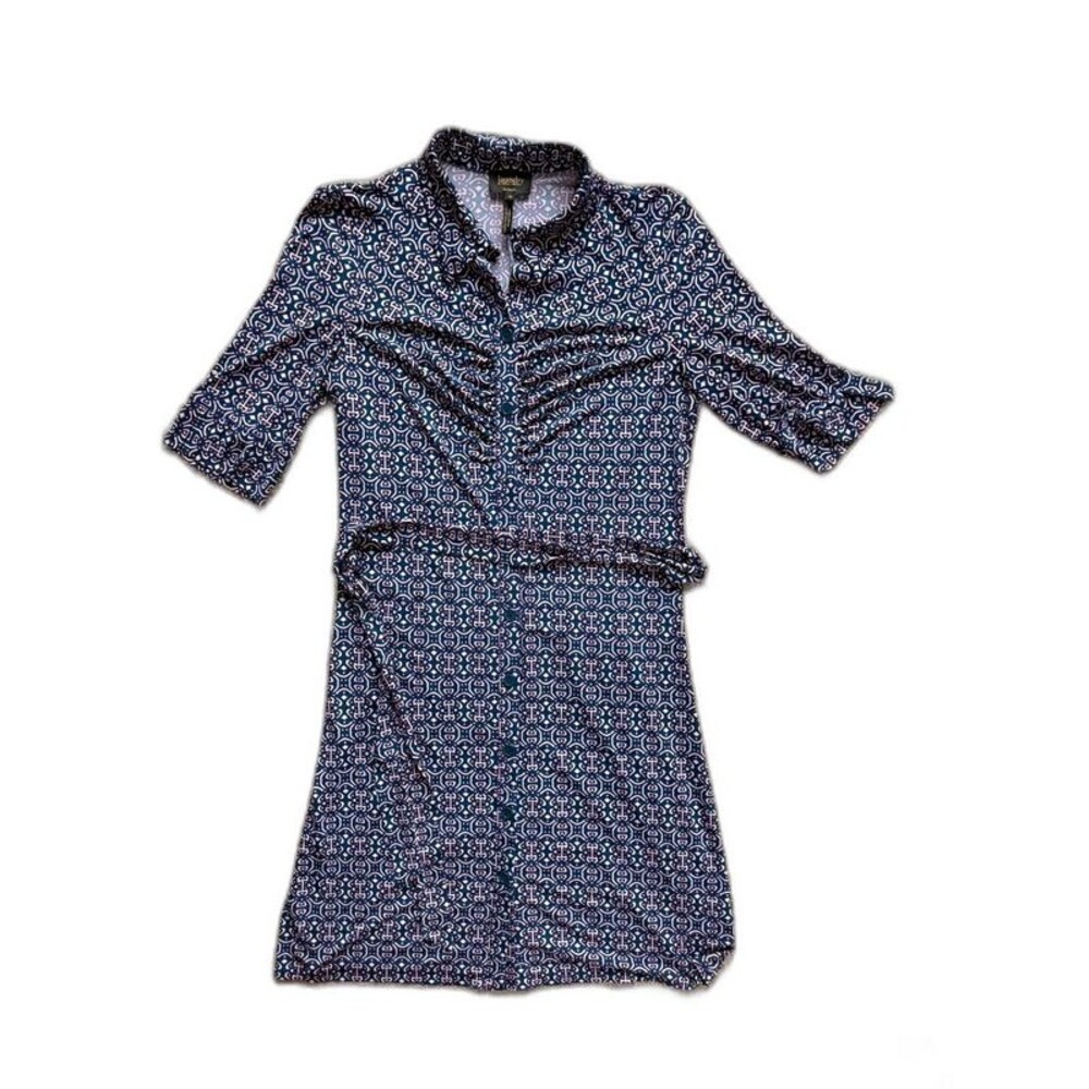 Laundry by Shelli Segal Geo Print Button Front Belted Jersey Shirt Dress 12